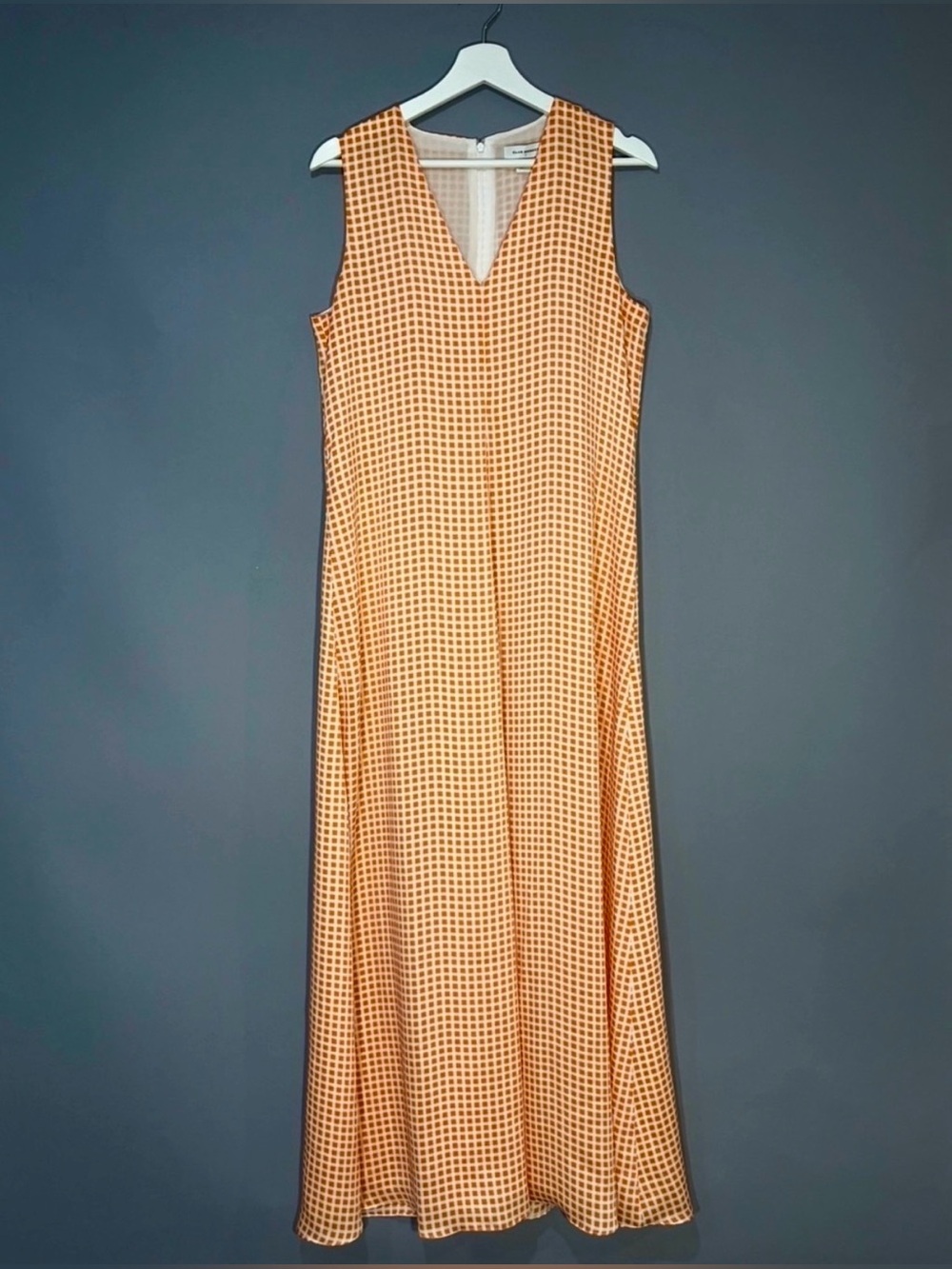 Club Monaco Orange Gingham V-Neck A-Line Maxi Dress Size 8 - Picture 2 of 13